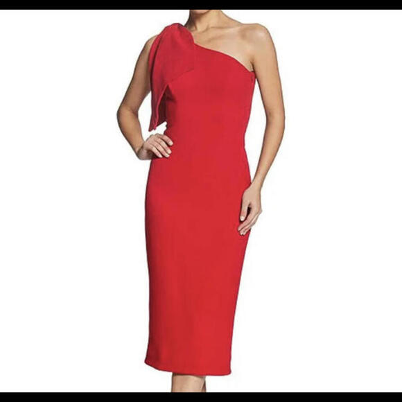 DRESS THE POPULATION red Tiffany one shoulder midi dress nwt - Picture 1 of 7